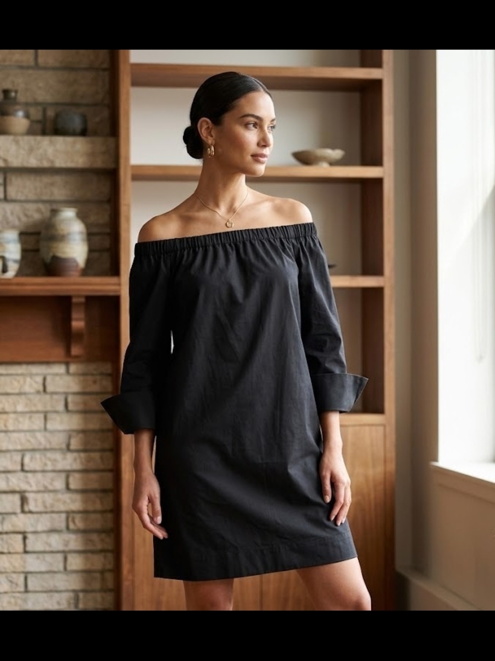 J. Jill Black Elastic-Neck Dress